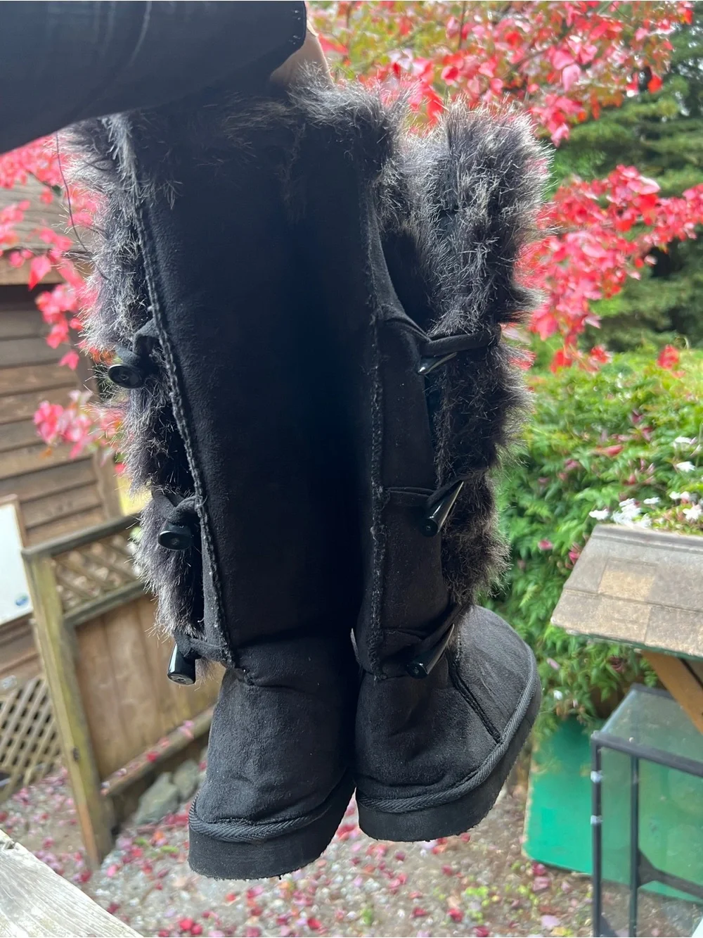 Black Faux Suede Fur Tall Winter Boots Ski Apres